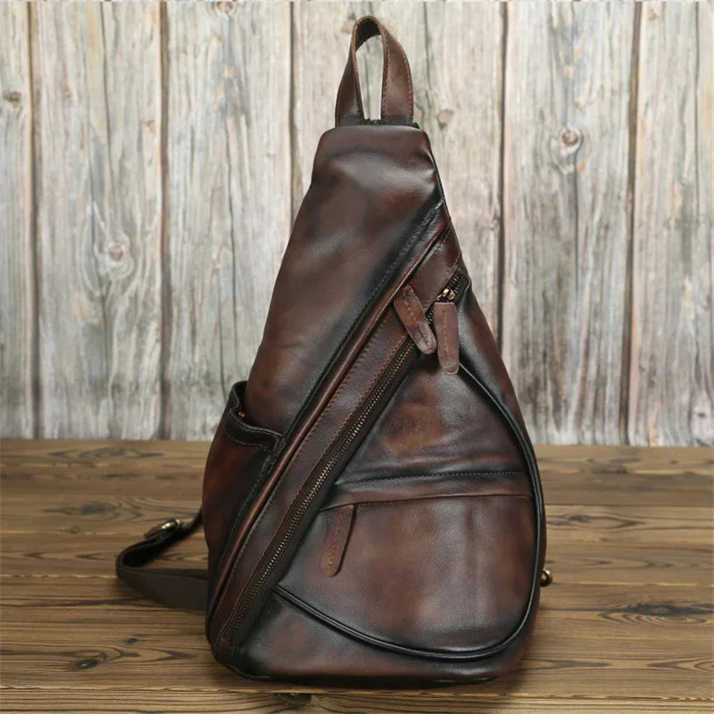Newsbirds Lastest Style Leather Vintage Single Shoulder pack Real Cowhide Male Crossbody Chest Pack Bagpack