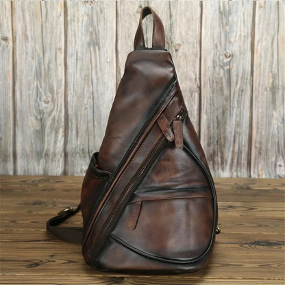 Newsbirds Lastest Style Leather Vintage Single Shoulder pack Real Cowhide Male Crossbody Chest Pack Bagpack