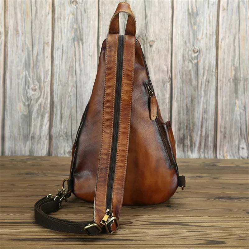 Newsbirds Lastest Style Leather Vintage Single Shoulder pack Real Cowhide Male Crossbody Chest Pack Bagpack