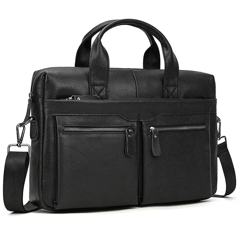 Newsbirds New Fashion Black Briefcase For Men Male Genuine Leather Men's Laptop Bag Handbags Work Totes Korean Style