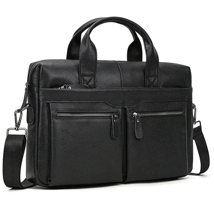 Newsbirds New Fashion Black Briefcase For Men Male Genuine Leather Men's Laptop Bag Handbags Work Totes Korean Style