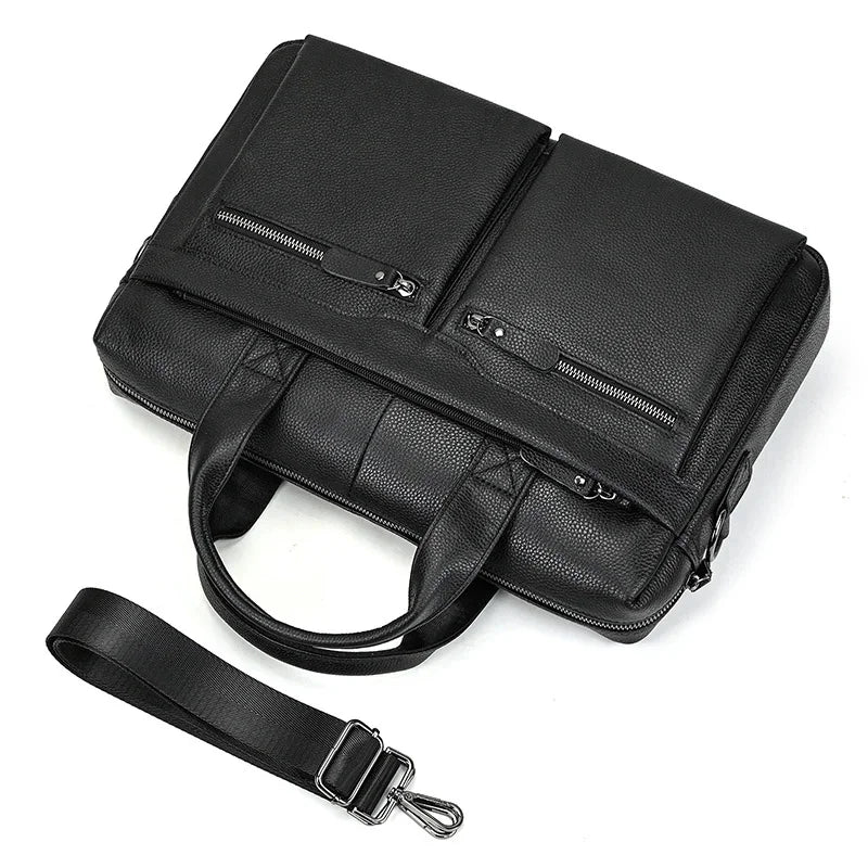 Newsbirds New Fashion Black Briefcase For Men Male Genuine Leather Men's Laptop Bag Handbags Work Totes Korean Style