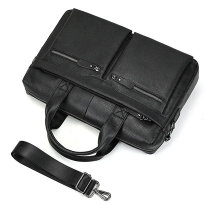 Newsbirds New Fashion Black Briefcase For Men Male Genuine Leather Men's Laptop Bag Handbags Work Totes Korean Style