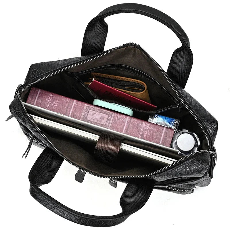 Newsbirds New Fashion Black Briefcase For Men Male Genuine Leather Men's Laptop Bag Handbags Work Totes Korean Style