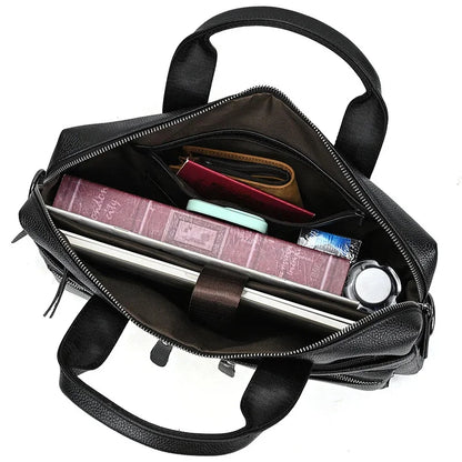 Newsbirds New Fashion Black Briefcase For Men Male Genuine Leather Men's Laptop Bag Handbags Work Totes Korean Style