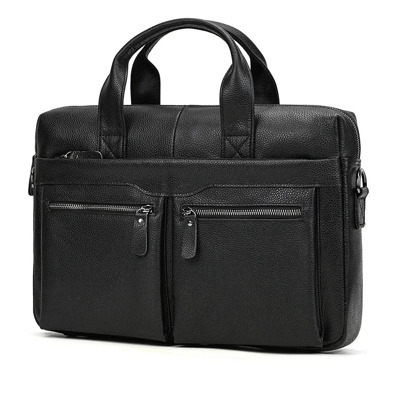 Newsbirds New Fashion Black Briefcase For Men Male Genuine Leather Men's Laptop Bag Handbags Work Totes Korean Style