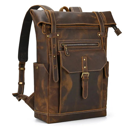 Newsbirds Vintage Style Leather Travel Bag For Men Computer 16 Inch Anti Theft Male Backpack Cowksin