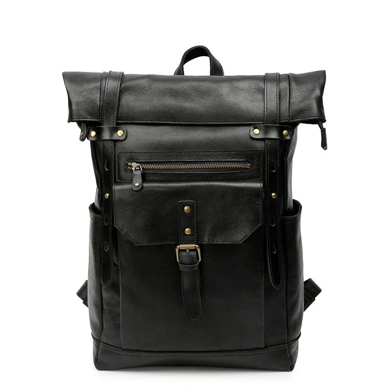 Newsbirds Vintage Style Leather Travel Bag For Men Computer 16 Inch Anti Theft Male Backpack Cowksin