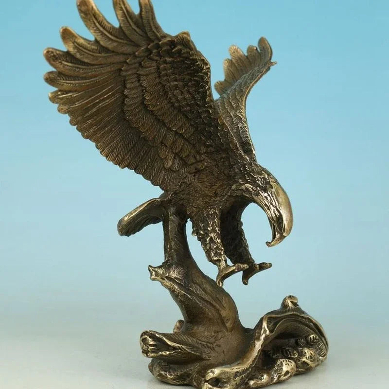 Nice Asian Chinese Old Bronze Handmade Carved Eagle Collect Statue Figure Decor