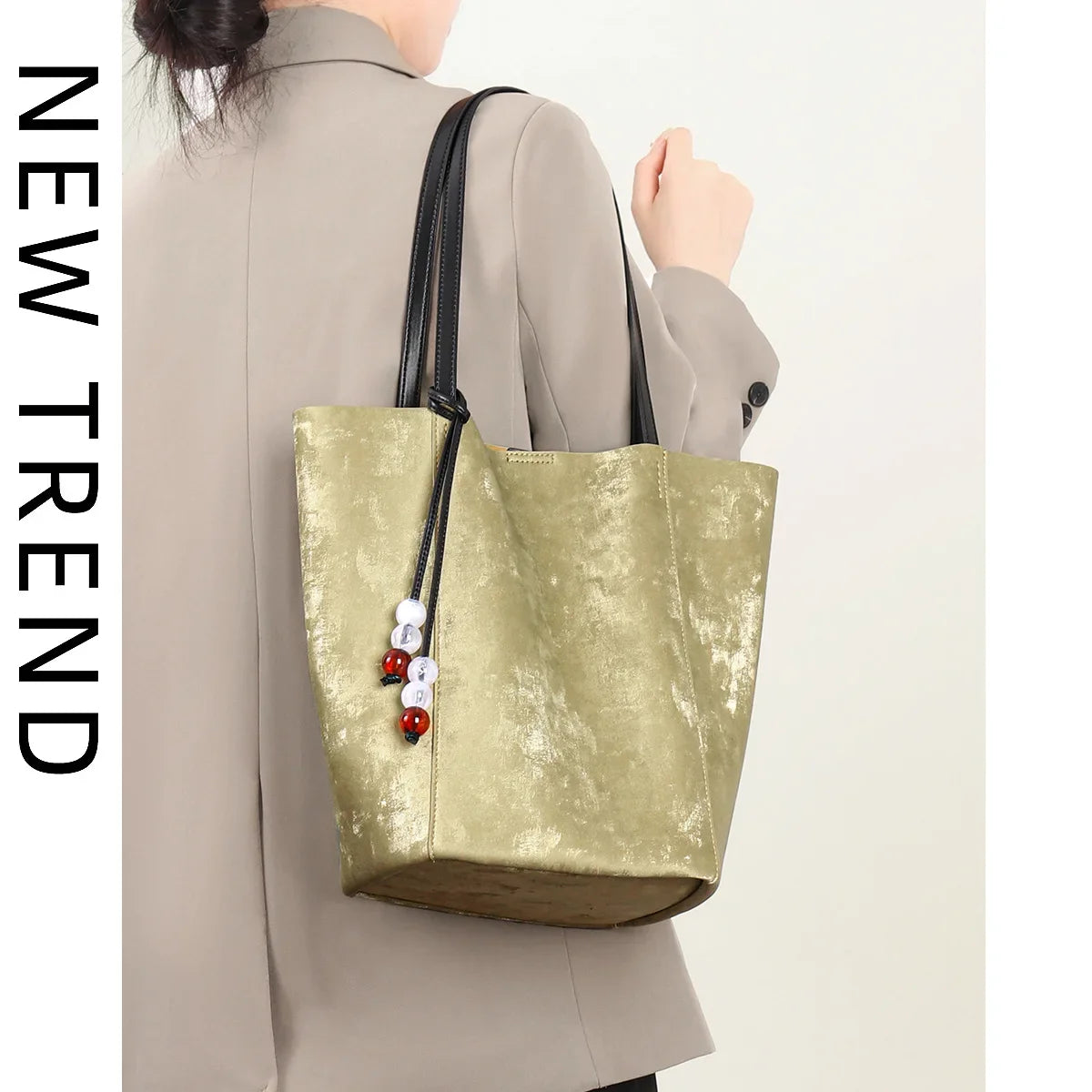 Niche Cowhide Commuter Tote Bag Women's Genuine Leather Large Capacity Bucket Bag Shoulder Handbag Designer Bags Luxury