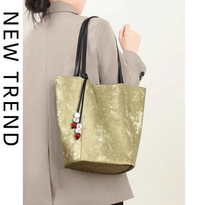 Niche Cowhide Commuter Tote Bag Women's Genuine Leather Large Capacity Bucket Bag Shoulder Handbag Designer Bags Luxury