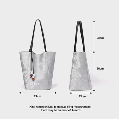 Niche Cowhide Commuter Tote Bag Women's Genuine Leather Large Capacity Bucket Bag Shoulder Handbag Designer Bags Luxury