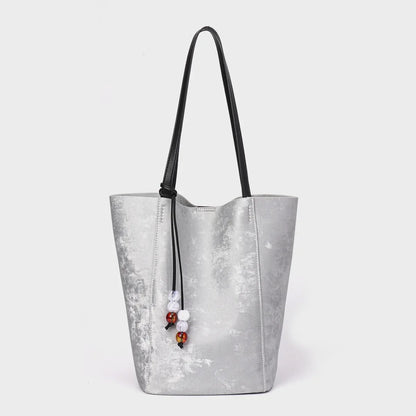 Niche Cowhide Commuter Tote Bag Women's Genuine Leather Large Capacity Bucket Bag Shoulder Handbag Designer Bags Luxury