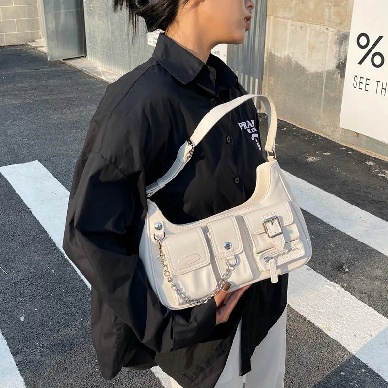 Niche Design High Street Style Casual Underarm Bags 2024 New Trendy Hottie Biker Bagvintage Versatile One Shoulder Handbags