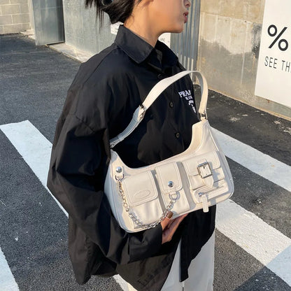 Niche Design High Street Style Casual Underarm Bags 2024 New Trendy Hottie Biker Bagvintage Versatile One Shoulder Handbags