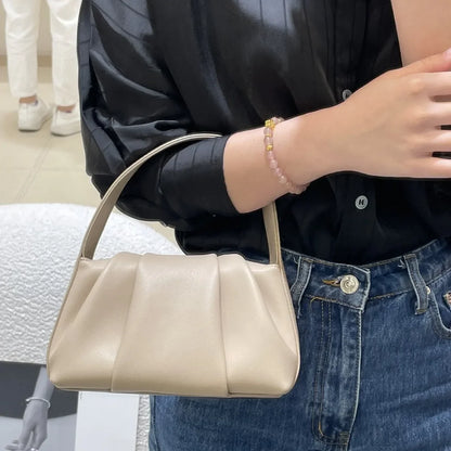 Niche Design Pleated Genuine Leather Cloud Bag, Fashionable and Versatile Women's Bag Handbag Luxury Designer Handbag Purses