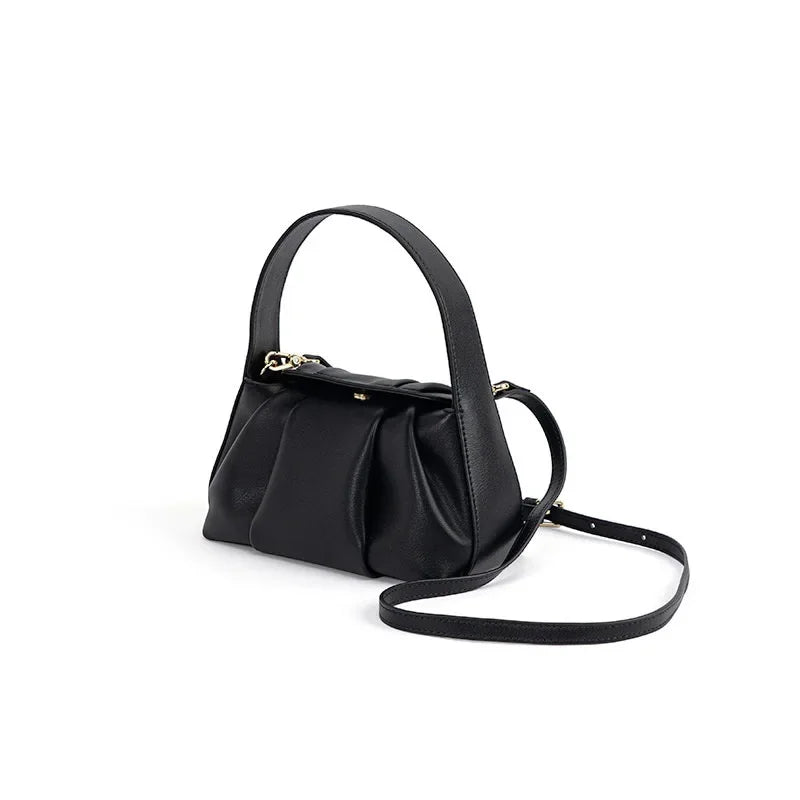 Niche Design Pleated Genuine Leather Cloud Bag, Fashionable and Versatile Women's Bag Handbag Luxury Designer Handbag Purses