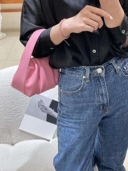 Niche Design Pleated Genuine Leather Cloud Bag, Fashionable and Versatile Women's Bag Handbag Luxury Designer Handbag Purses