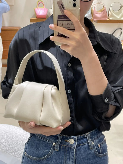 Niche Design Pleated Genuine Leather Cloud Bag, Fashionable and Versatile Women's Bag Handbag Luxury Designer Handbag Purses