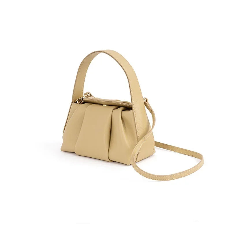 Niche Design Pleated Genuine Leather Cloud Bag, Fashionable and Versatile Women's Bag Handbag Luxury Designer Handbag Purses