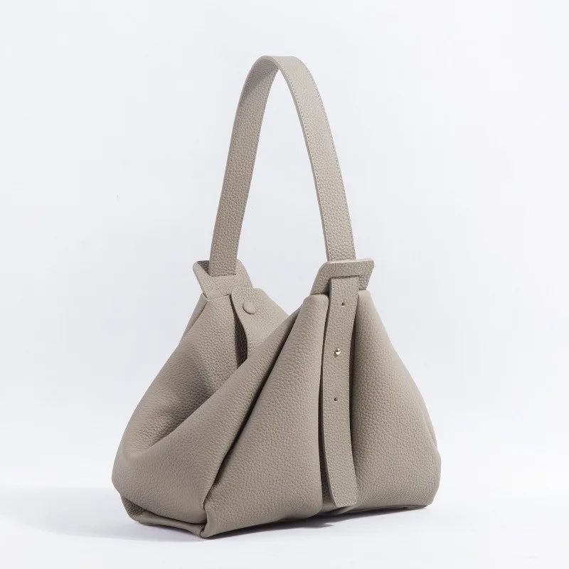 Niche Design Portable Hobos Solid Color Lichee Pattern Women Bag Large Capacity Wide Straps Underarm Shoulder Bag Casual Purses