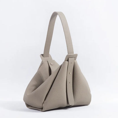 Niche Design Portable Hobos Solid Color Lichee Pattern Women Bag Large Capacity Wide Straps Underarm Shoulder Bag Casual Purses