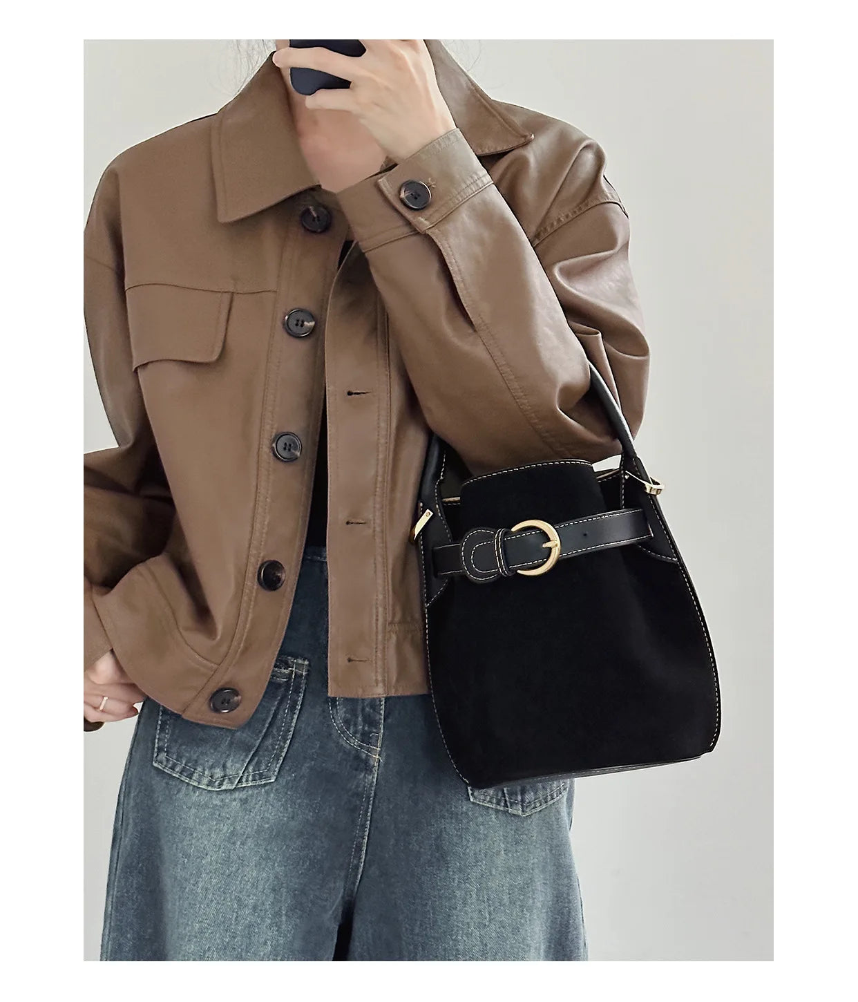 Niche Designer Frosted Cowhide Bucket Bag Women's Retro Ins Style Single Shoulder Crossbody Versatile Handbags Commuter Bolsos