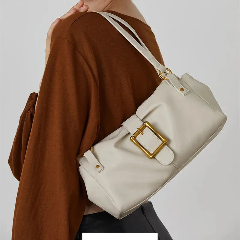 Niche Genuine Leather Women's Handbag Luxury Cowhide Shoulder Casual Retro Lady Crossbody Bag