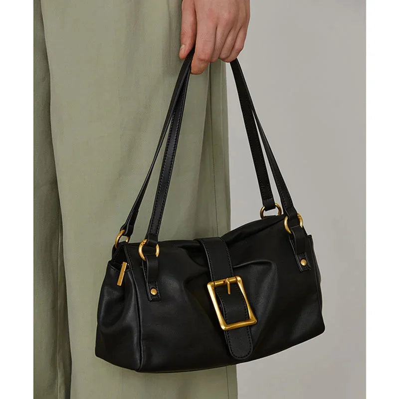 Niche Genuine Leather Women's Handbag Luxury Cowhide Shoulder Casual Retro Lady Crossbody Bag