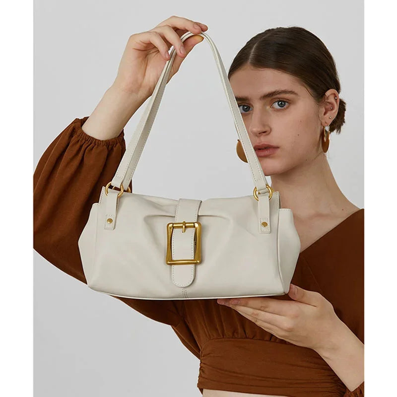 Niche Genuine Leather Women's Handbag Luxury Cowhide Shoulder Casual Retro Lady Crossbody Bag