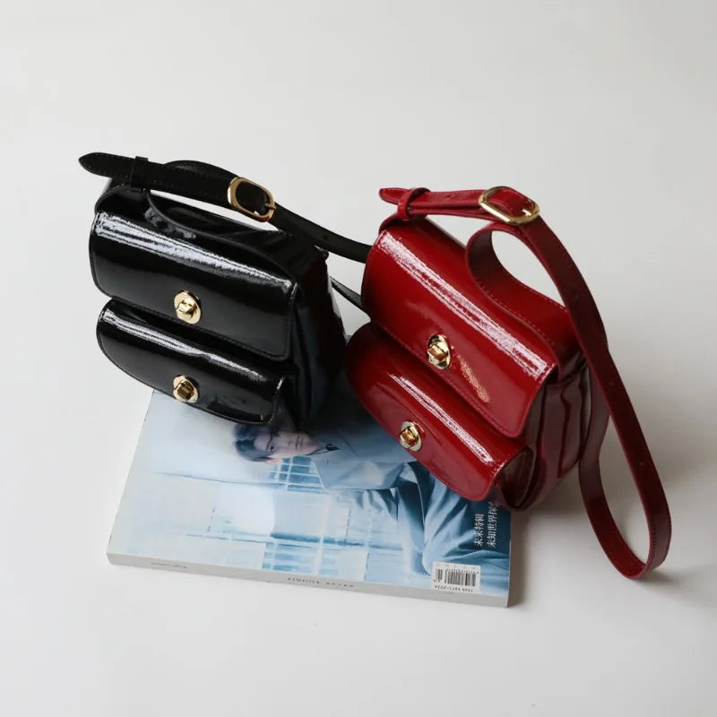 Niche Korean Cowhide Vintage Double Pocket Shoulder Bag Commuter All-match Crossbody Messenger Bag Light Luxury Elegant Bolsas