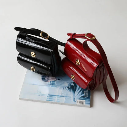 Niche Korean Cowhide Vintage Double Pocket Shoulder Bag Commuter All-match Crossbody Messenger Bag Light Luxury Elegant Bolsas