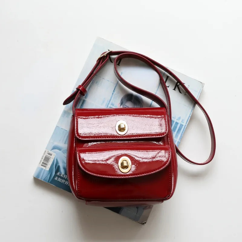 Niche Korean Cowhide Vintage Double Pocket Shoulder Bag Commuter All-match Crossbody Messenger Bag Light Luxury Elegant Bolsas