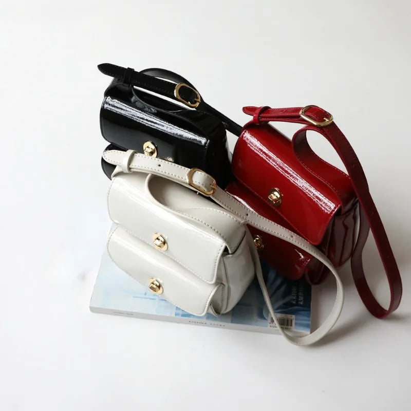 Niche Korean Cowhide Vintage Double Pocket Shoulder Bag Commuter All-match Crossbody Messenger Bag Light Luxury Elegant Bolsas