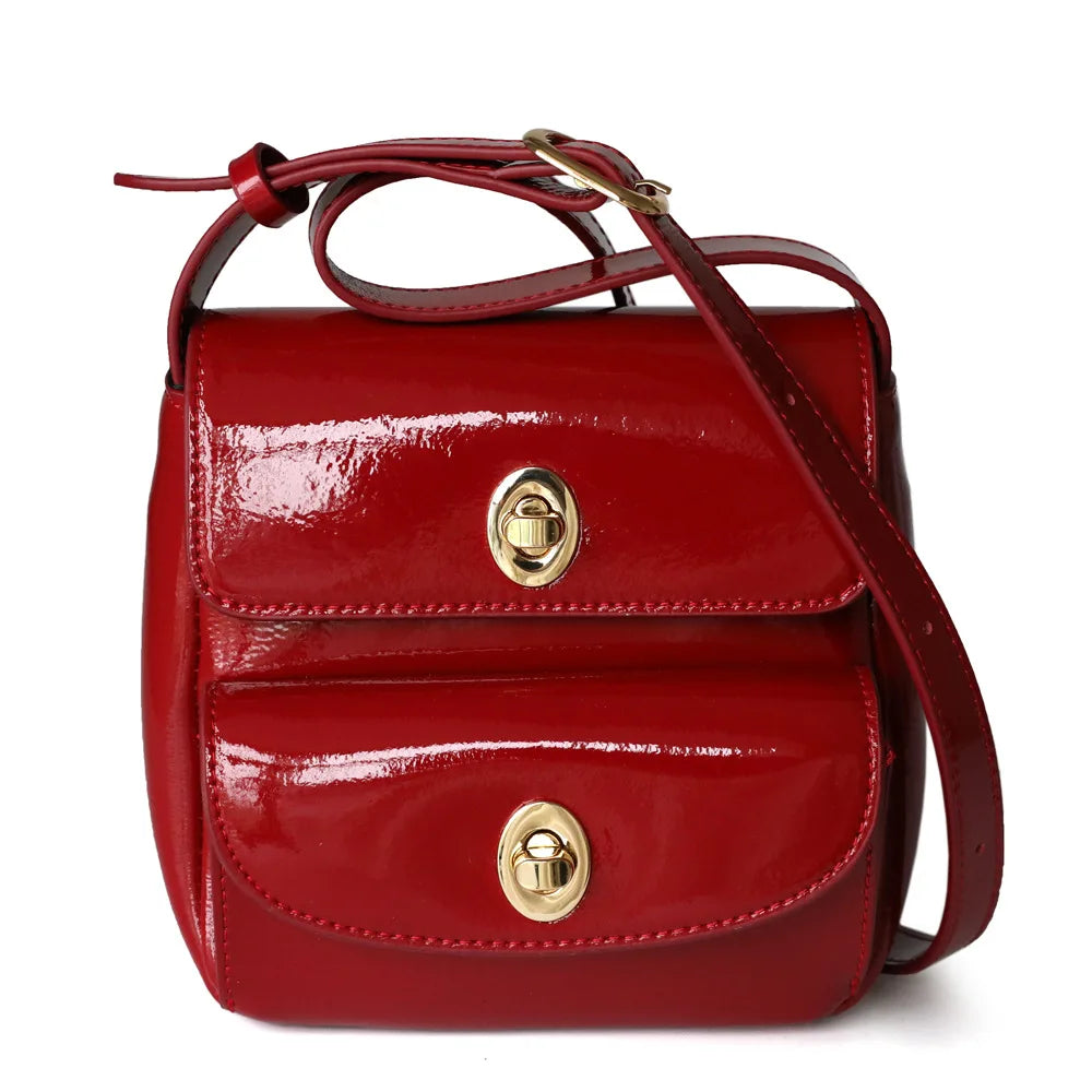 Niche Korean Cowhide Vintage Double Pocket Shoulder Bag Commuter All-match Crossbody Messenger Bag Light Luxury Elegant Bolsas
