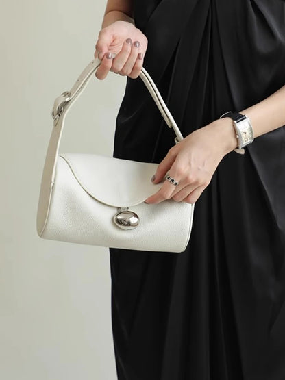 Niche New Cylinder Bag High Fashion Large Capacity Fashion Retro Cowhide Lychee Pattern Handbags Versatile One Shoulder Purses
