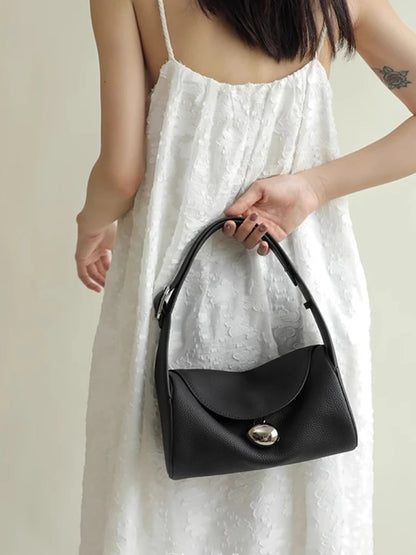 Niche New Cylinder Bag High Fashion Large Capacity Fashion Retro Cowhide Lychee Pattern Handbags Versatile One Shoulder Purses