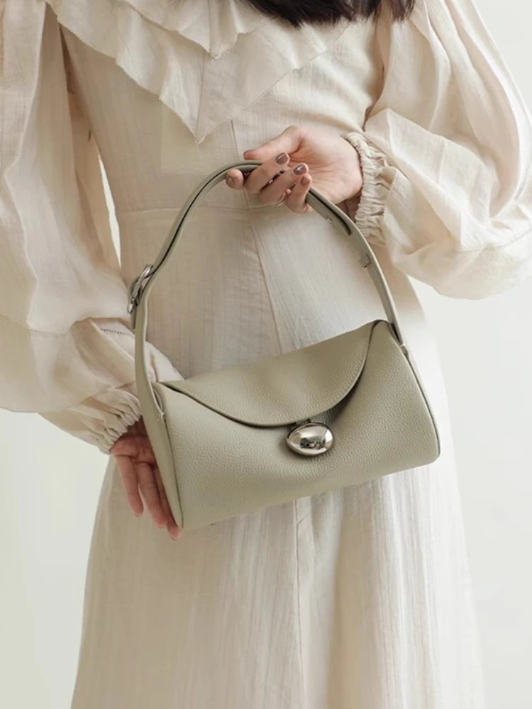 Niche New Cylinder Bag High Fashion Large Capacity Fashion Retro Cowhide Lychee Pattern Handbags Versatile One Shoulder Purses