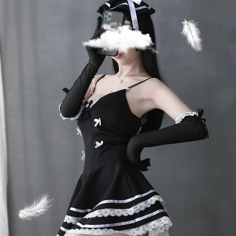 Nightdress Sexy Women Hot Dress A-line Skirt Girl Sleepwear Temptation Lolita Gothic Lace Nightgown Nightwear Sukienka