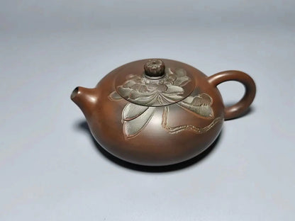Nixing Handmade Flat Xishi Teapot Master Full Carving filter handmade nixing clay customized gifts authentic theiere