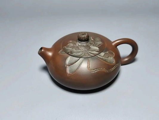 Nixing Handmade Flat Xishi Teapot Master Full Carving filter handmade nixing clay customized gifts authentic theiere