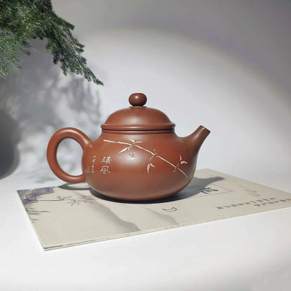 Nixing Handmade Master Liang Zhan Teapot Bamboo Carving filter handmade nixing clay customized gifts authentic theiere