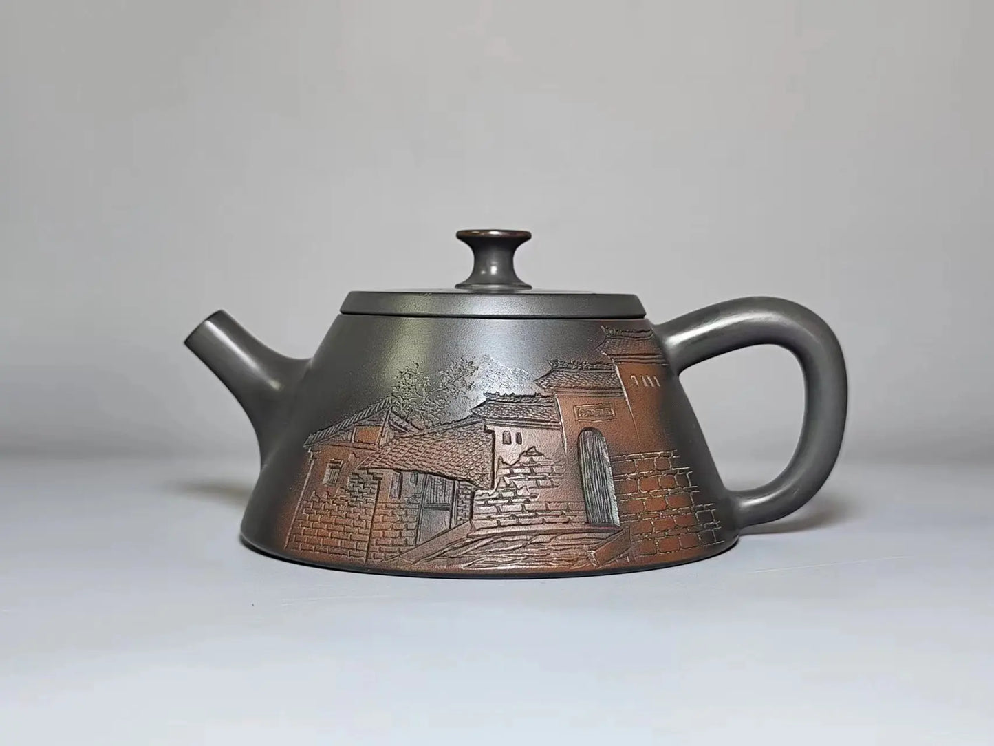 Nixing Handmade Teapot Master LiangXin Landscape House Carving filter handmade nixing clay customized gifts authentic theiere