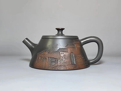 Nixing Handmade Teapot Master LiangXin Landscape House Carving filter handmade nixing clay customized gifts authentic theiere