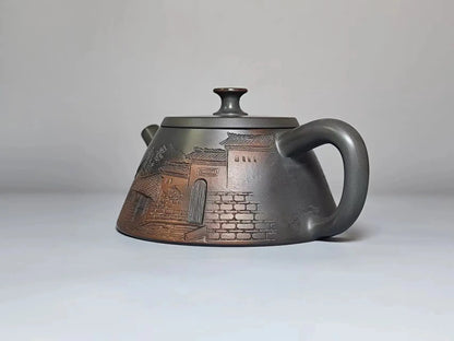 Nixing Handmade Teapot Master LiangXin Landscape House Carving filter handmade nixing clay customized gifts authentic theiere