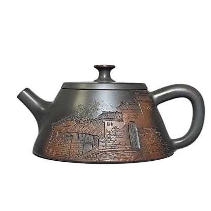 Nixing Handmade Teapot Master LiangXin Landscape House Carving filter handmade nixing clay customized gifts authentic theiere