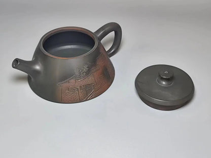 Nixing Handmade Teapot Master LiangXin Landscape House Carving filter handmade nixing clay customized gifts authentic theiere