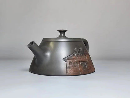 Nixing Handmade Teapot Master LiangXin Landscape House Carving filter handmade nixing clay customized gifts authentic theiere