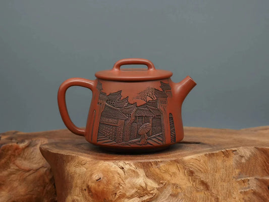 Nixing Handmade Teapot Master Tang Tianyuan House Carving  filter handmade nixing clay customized gifts authentic theiere