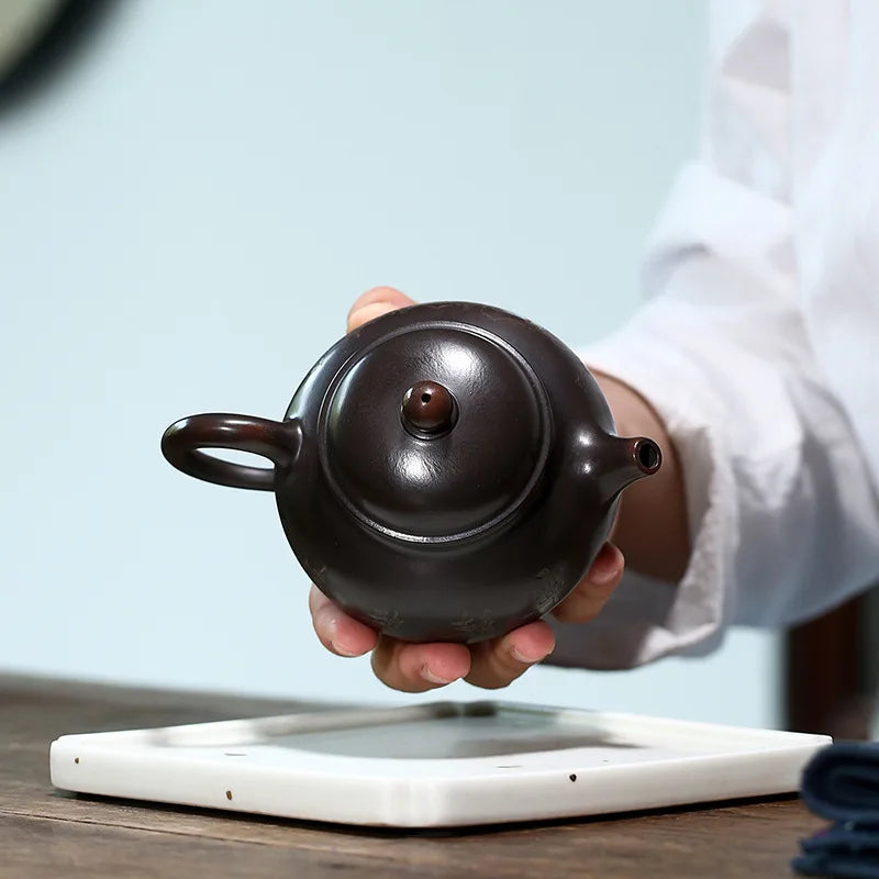 Nixing Taorong Tianhu Zisha Teapot, Yixing Handmade Pot, Kung-Fu Teaware, Purple Clay Drinkware for Puer Black Chinese Tea